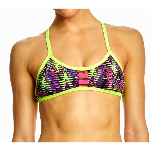 TYR DuraFast Waikiki Pacific Tieback Top Swim Top Yellow Purple - Size XS 0/2 - Picture 2 of 8